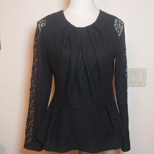 SUGARLIPS SIZE L BLACK KNIT PEPLUM PLEAT FRONT TOP